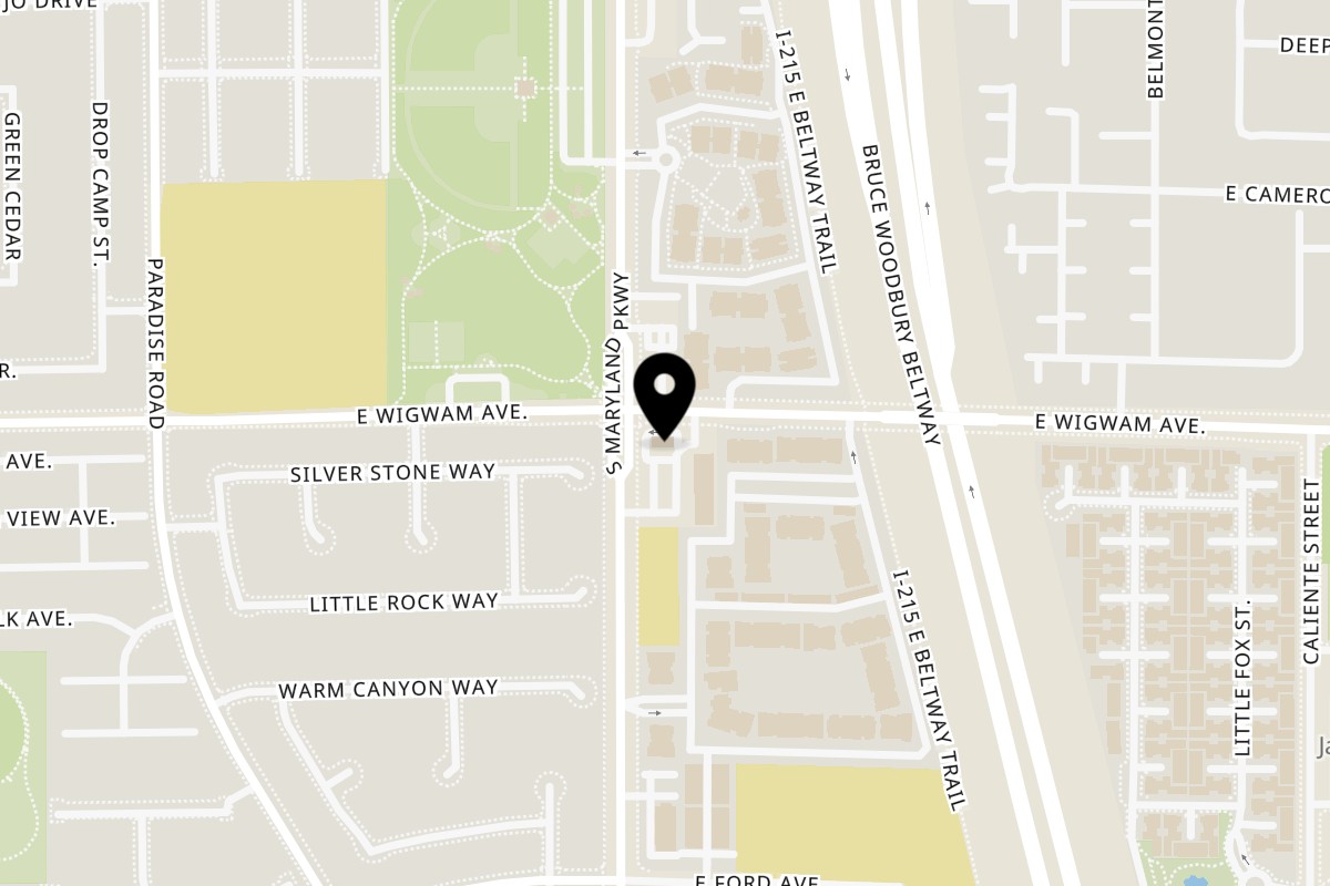 Map showing the location of Grouchy John's Coffee S Maryland Pkwy on 8520 S Maryland Pkwy in Las Vegas