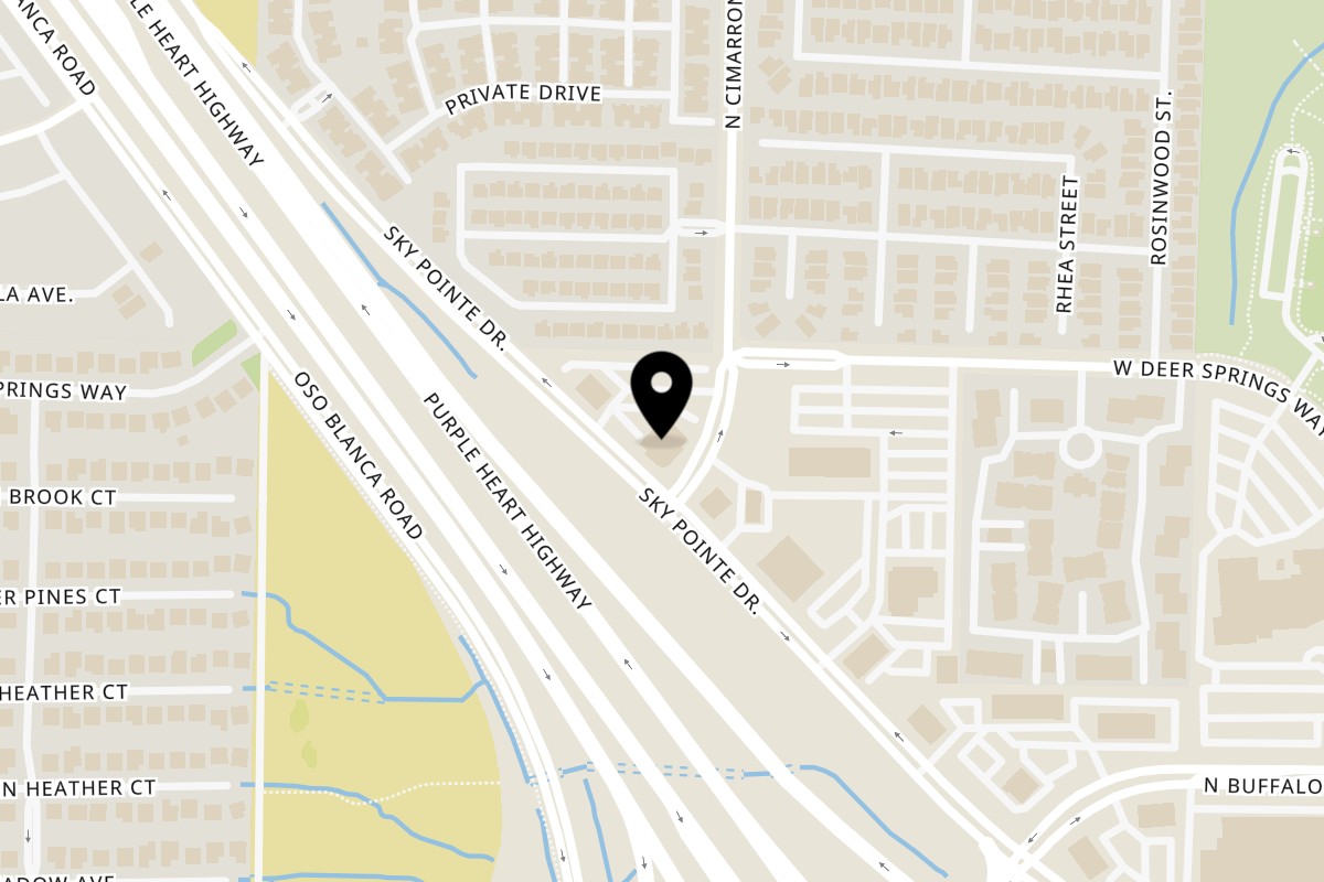 Map showing the location of Grouchy John's Coffee Sky Pointe Dr on 6720 Sky Pointe Dr in Las Vegas
